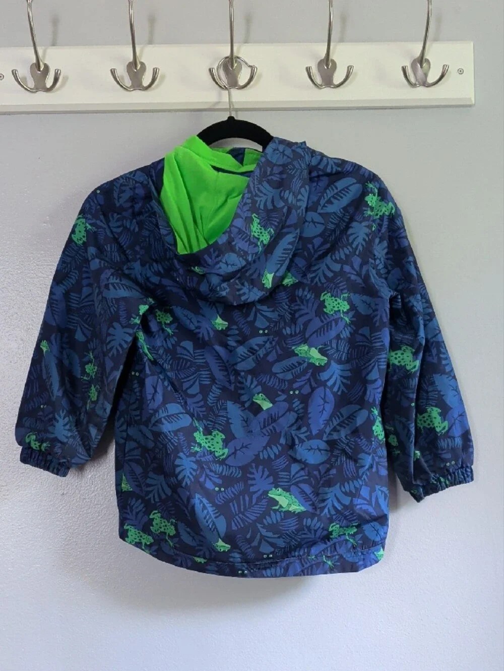 Carter's Kids Lined Raincoat - Navy with Lime Green Leaf Print